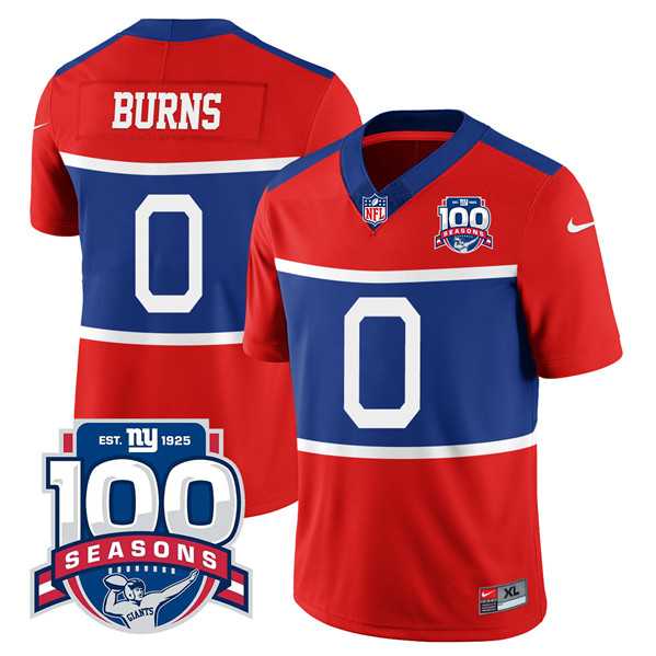 Men & Women & Youth New York Giants #0 Brian Burns Century Red 100TH Season Commemorative Patch Limited Stitched Jersey